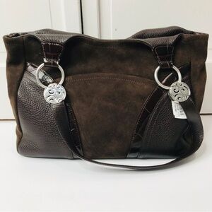 New BRIGHTON Brown Mixed-Media Suede & Leather Shoulder Bag